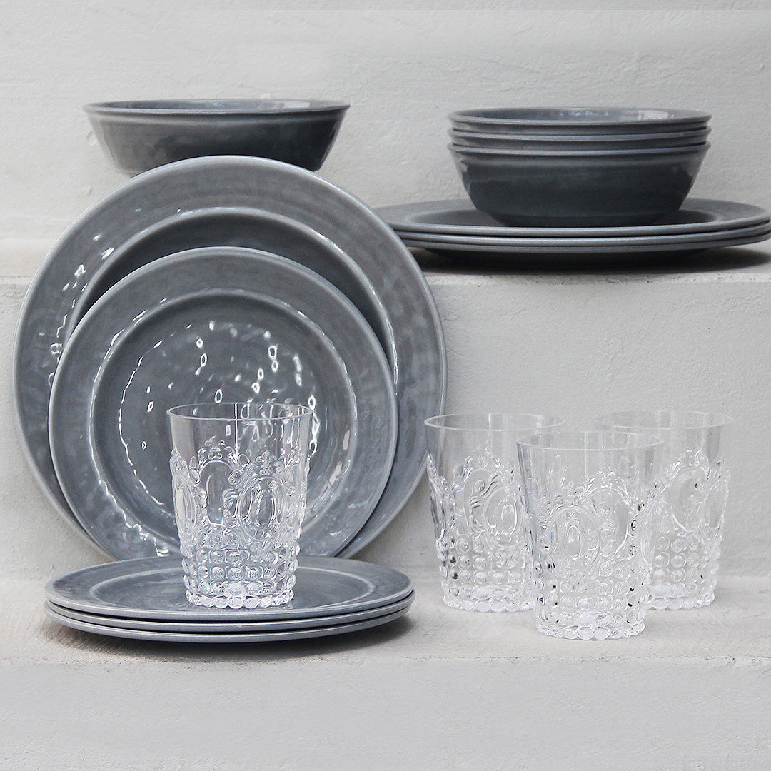 Juego 16 Piezas Melamina Gris/Vasos Imperial
