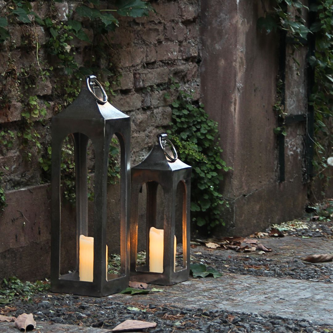 Farol Metal Plateado Chico 40 cm