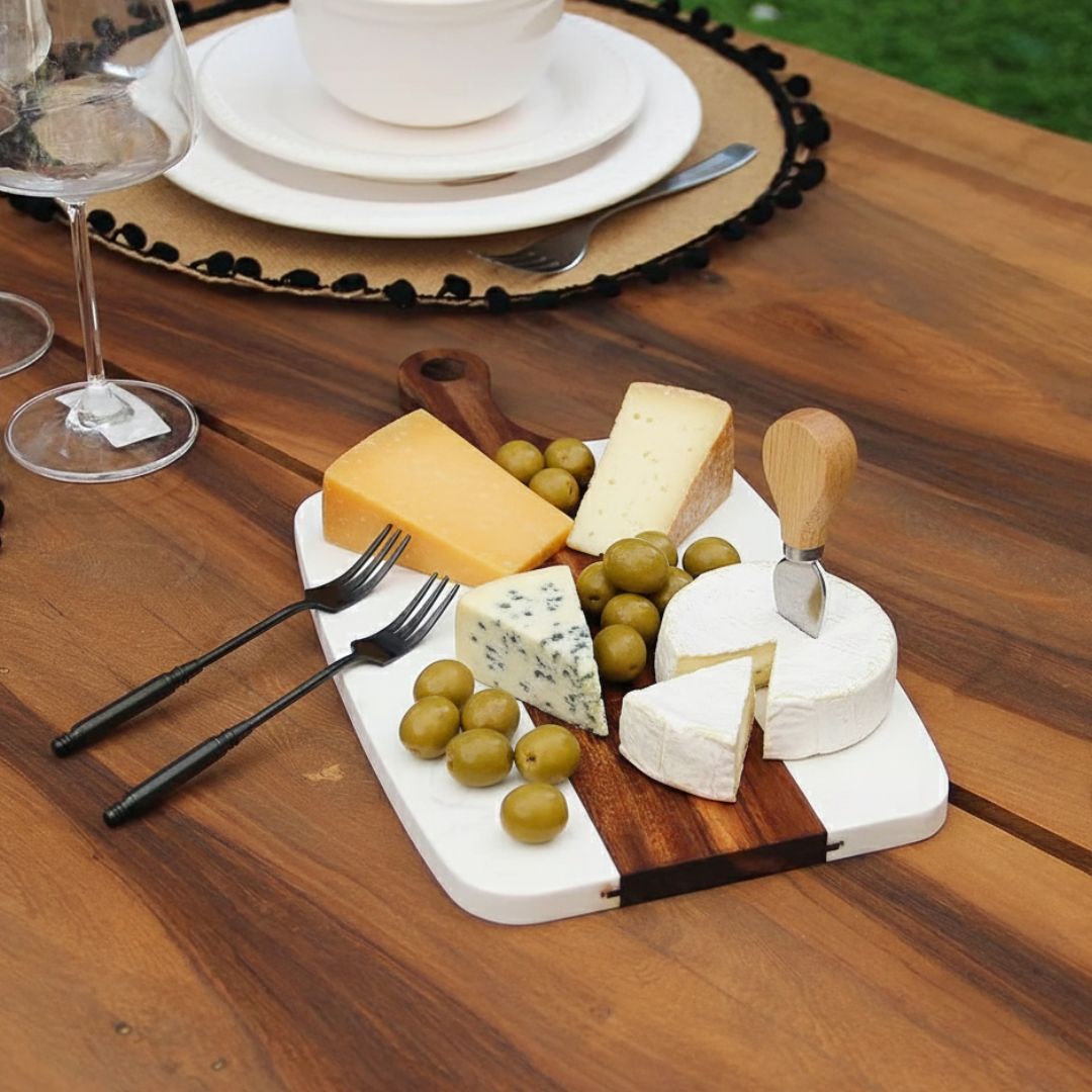 Tabla Marmol Blanco Rect. con Mango 35x18 cm