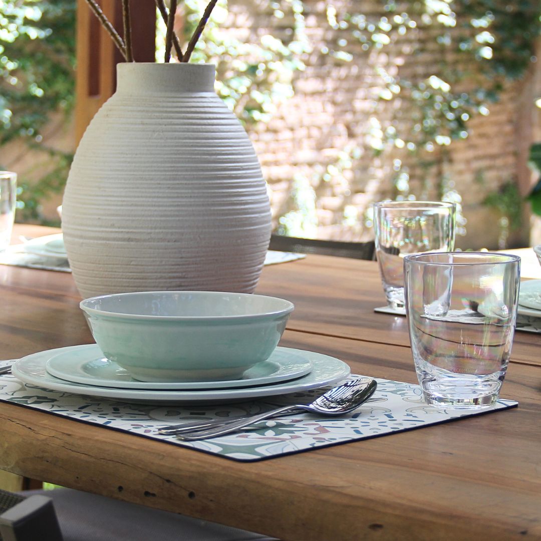 Juego 16 Piezas Melamina Menta/Vasos Clásicos