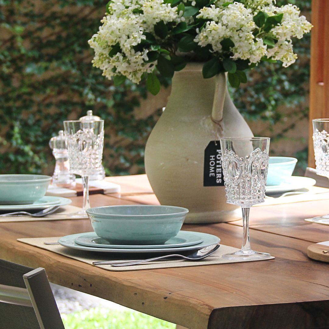 Juego 20 Piezas Melamina Verde Aqua/Vasos-Copas Imperial