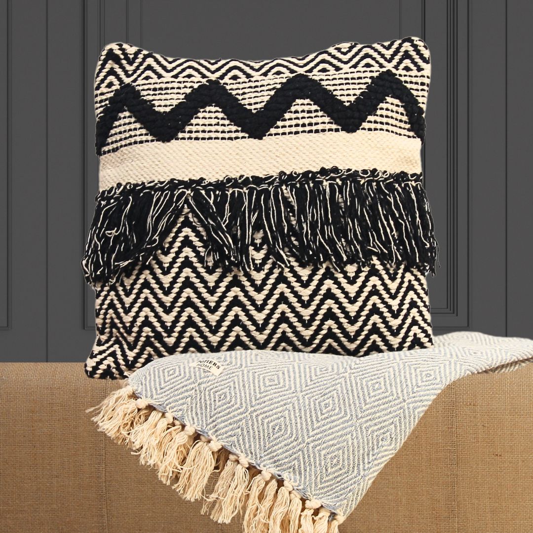 Pack 2 Piezas Almohadón Zuri 45 cm x 45 cm/ Manta Indra Grey 130 cm x 170 cm