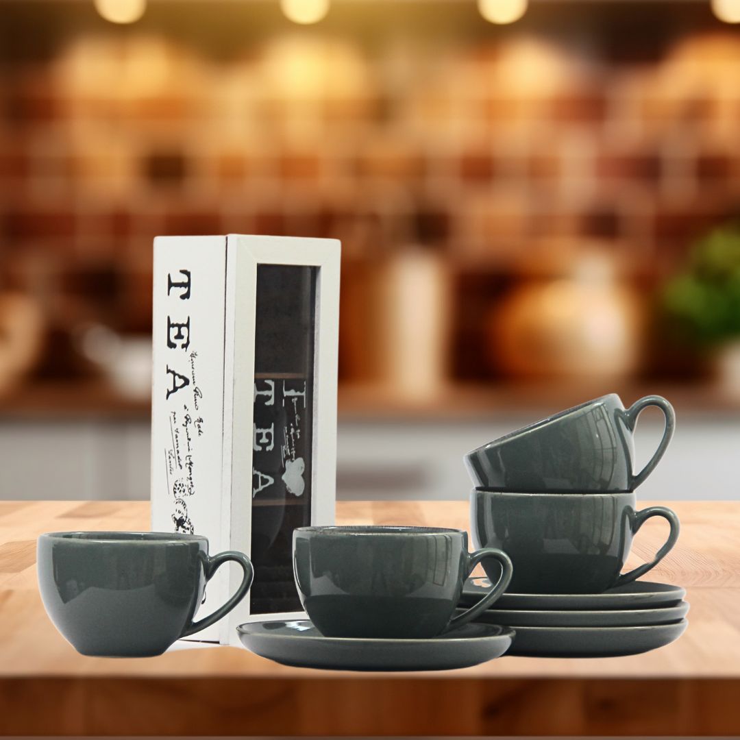 Pack 4 Tazas de Té Positano Verde/Caja de té Vintage 23cmx9cmx7cm