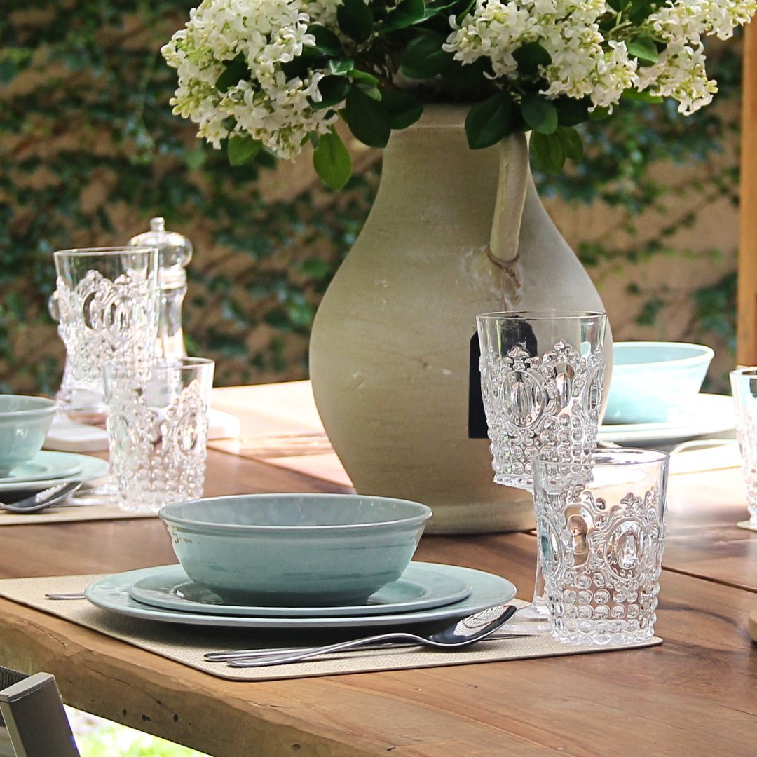 Juego 20 Piezas Melamina Verde Aqua/Vasos-Copas Imperial