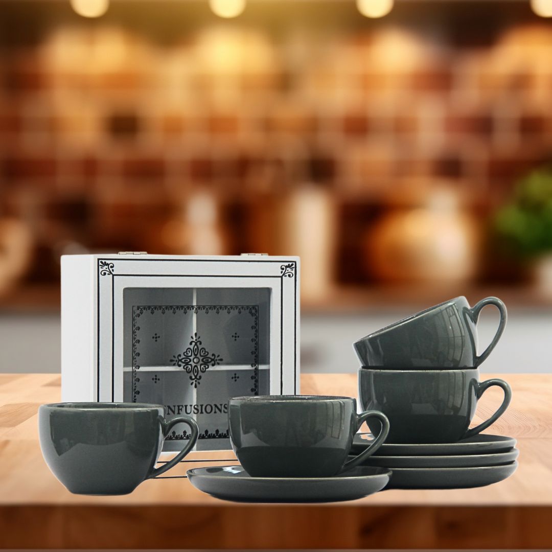 Pack 4 Tazas de té Positano Verde/Caja de té Infusions 18cmx18cmx7cm