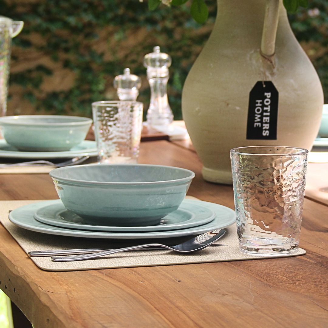 Juego 16 Piezas Melamina Verde Aqua/Vasos Martele