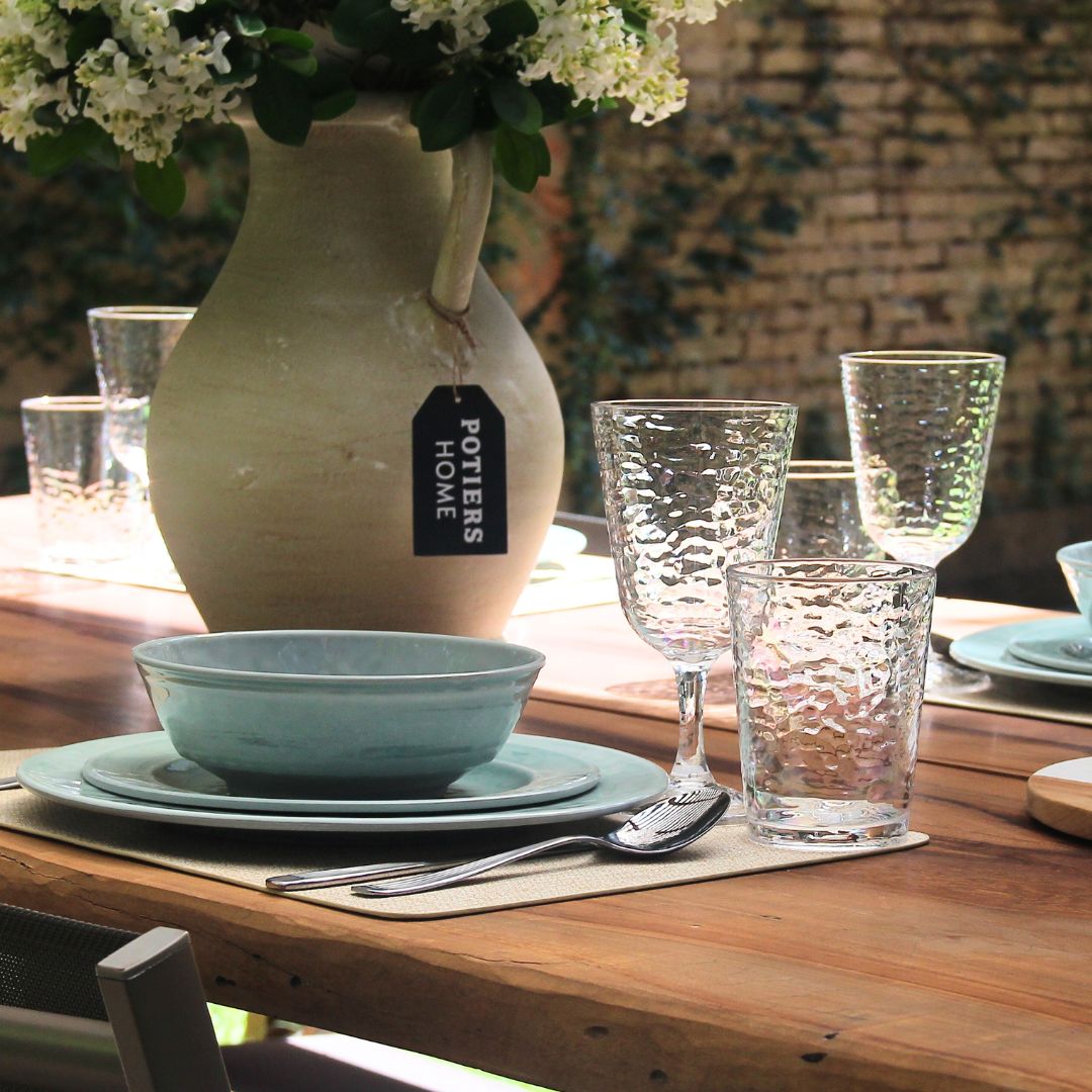 Juego 20 Piezas Melamina Verde Aqua/Vasos-Copas Martele