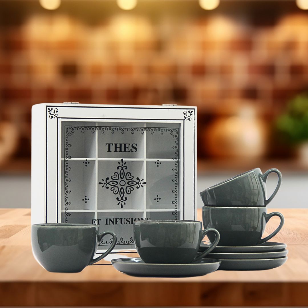 Pack 4 Tazas de té Positano Verde/Caja de té infusions 24cmx24cmx8cm