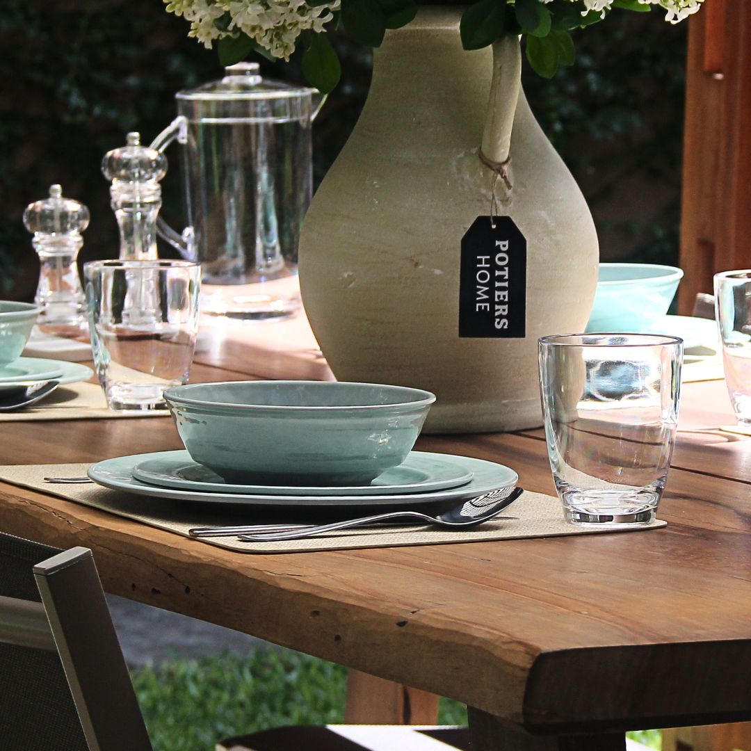 Juego 16 Piezas Melamina Verde Aqua/Vasos Clásicos