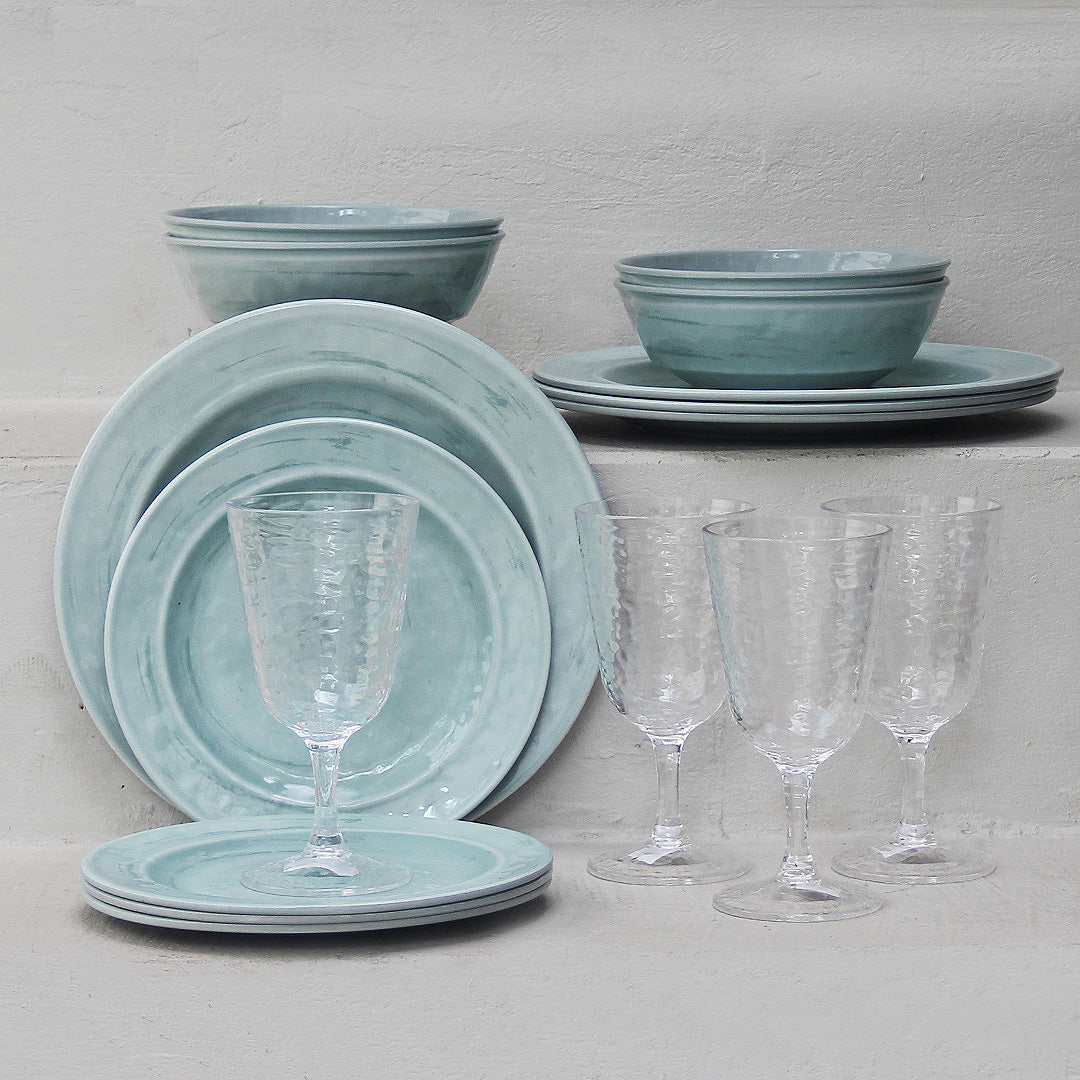 Juego 16 Piezas Melamina Verde Aqua/Copas Martele