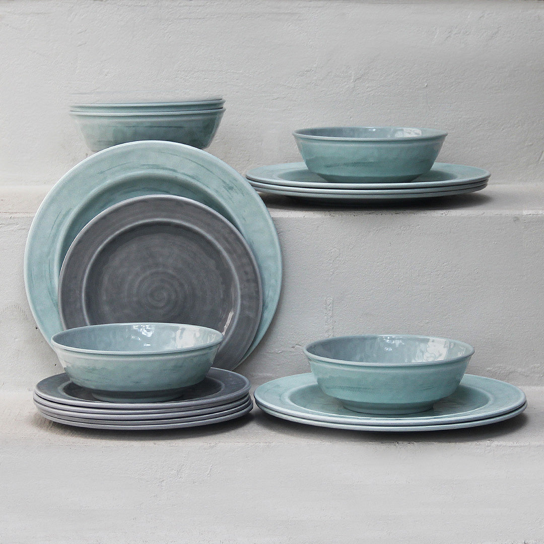 Juego 18 Piezas Melamina Verde Aqua/Gris