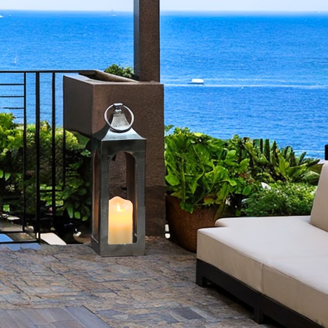 Farol Metal Plateado Chico 40 cm