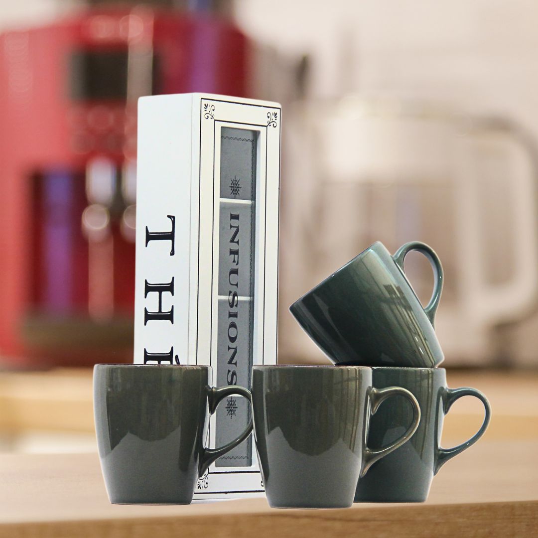 Pack 4 Jarros Positano Verde/ Caja de Té Infusions 33 cm x 11 cm x 9 cm