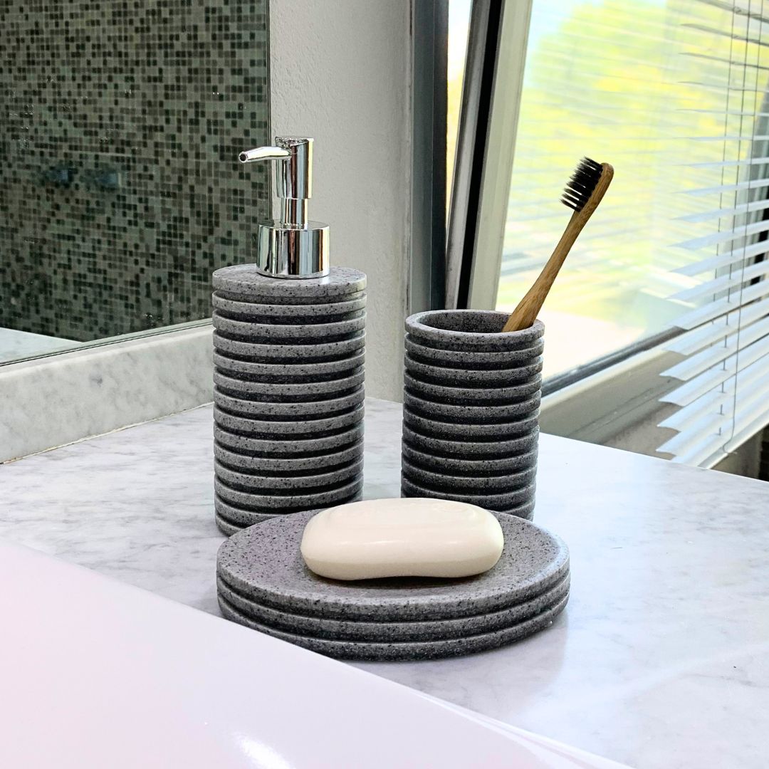 Set de Baño Piedra Rayas Gris