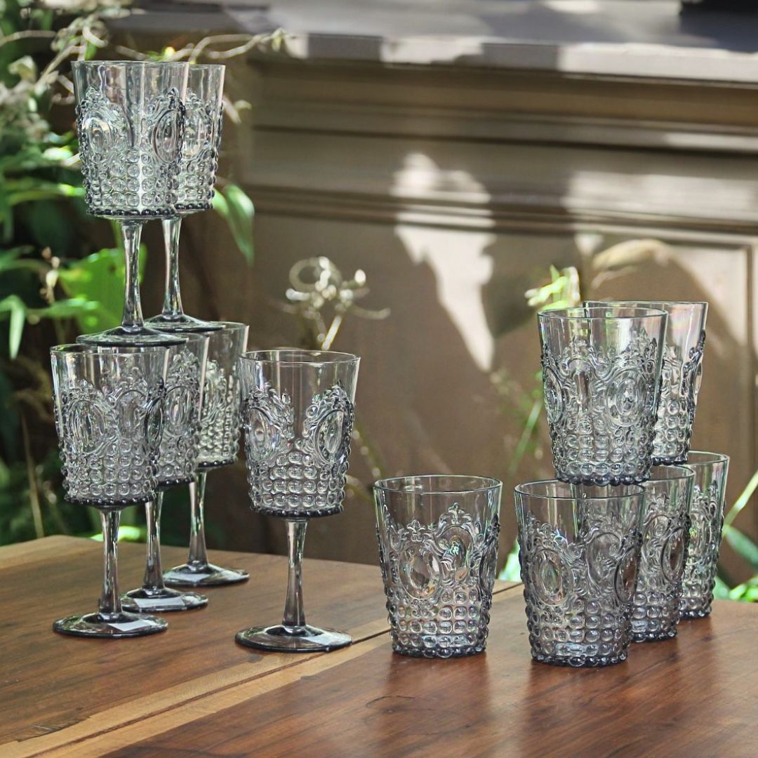 Juego 6 Copas + 6 Vasos Acrílico Smoky