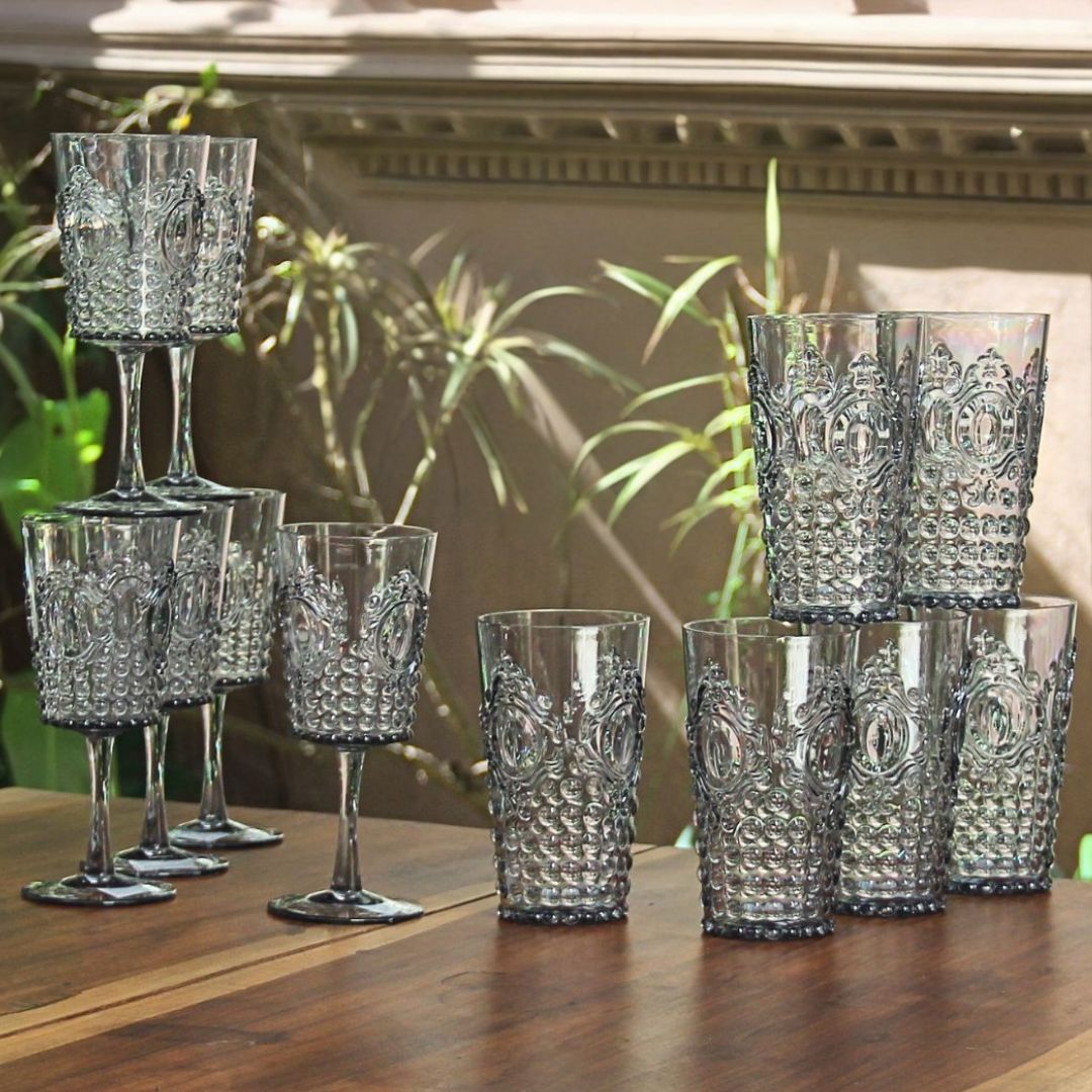 Juego 6 Copas + 6 Vasos Altos Acrílico Smoky