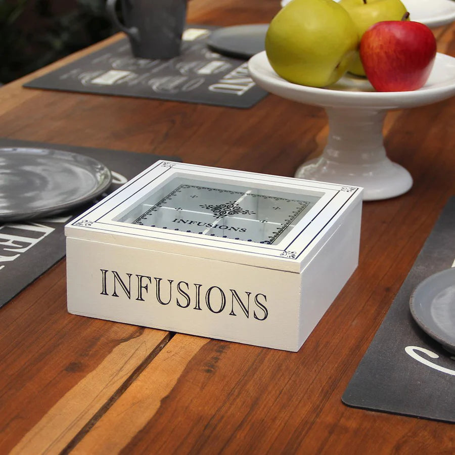 Pack 4 Tazas de té Positano Gris/Caja de té Infusions 18cmx18cmx7cm