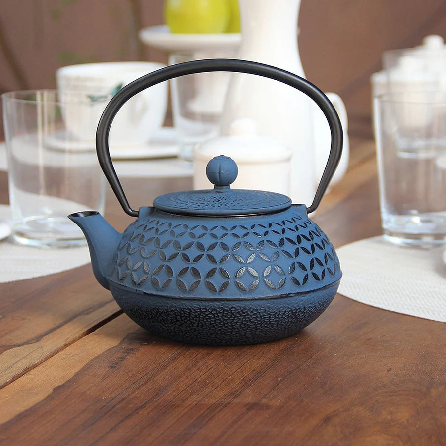 Pack 4 Tazas Positano Gris/Tetera Hierro Azul