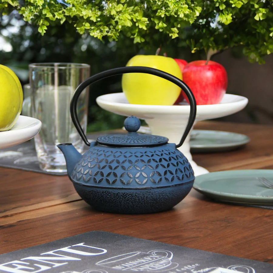 Pack 4 Tazas Positano Gris/Tetera Hierro Azul