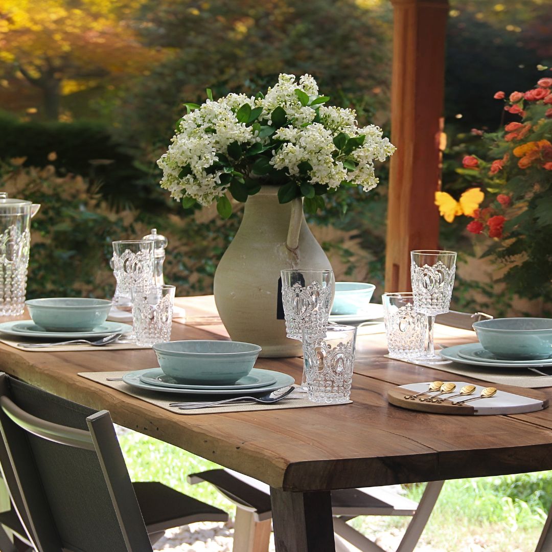 Juego 20 Piezas Melamina Verde Aqua/Vasos-Copas Imperial