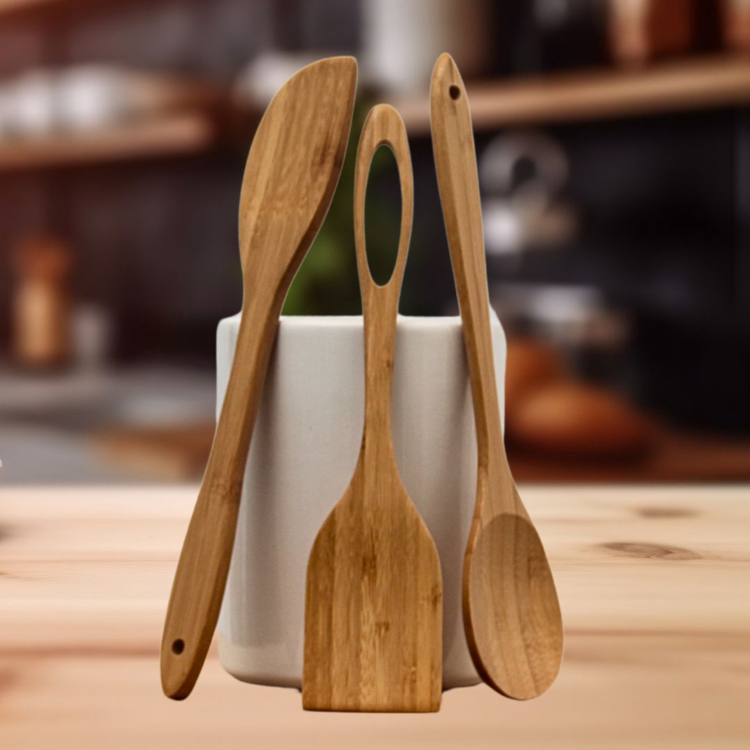 Pack 3 Utensilios Bamboo/Espátula Respostera/Cuchara/Espátula Premium