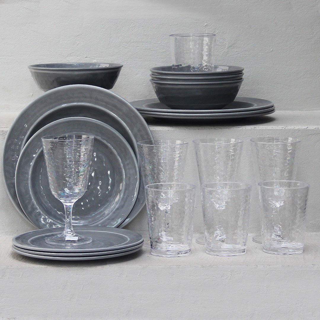 Juego 20 Piezas Melamina Gris/Vasos-Copas Martele