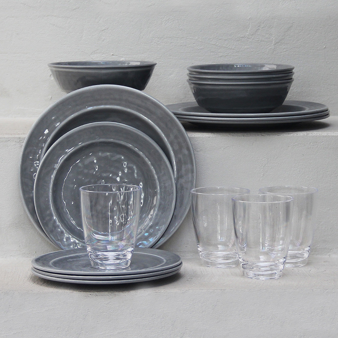 Juego 16 Piezas Melamina Gris/Vasos Clásicos