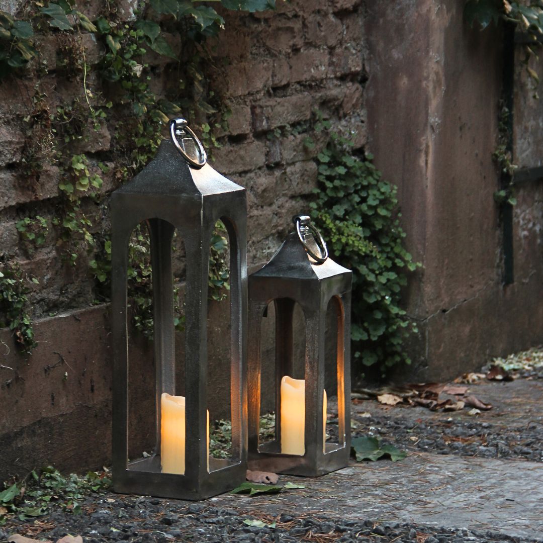 Farol Metal Mediano Plateado 55 cm