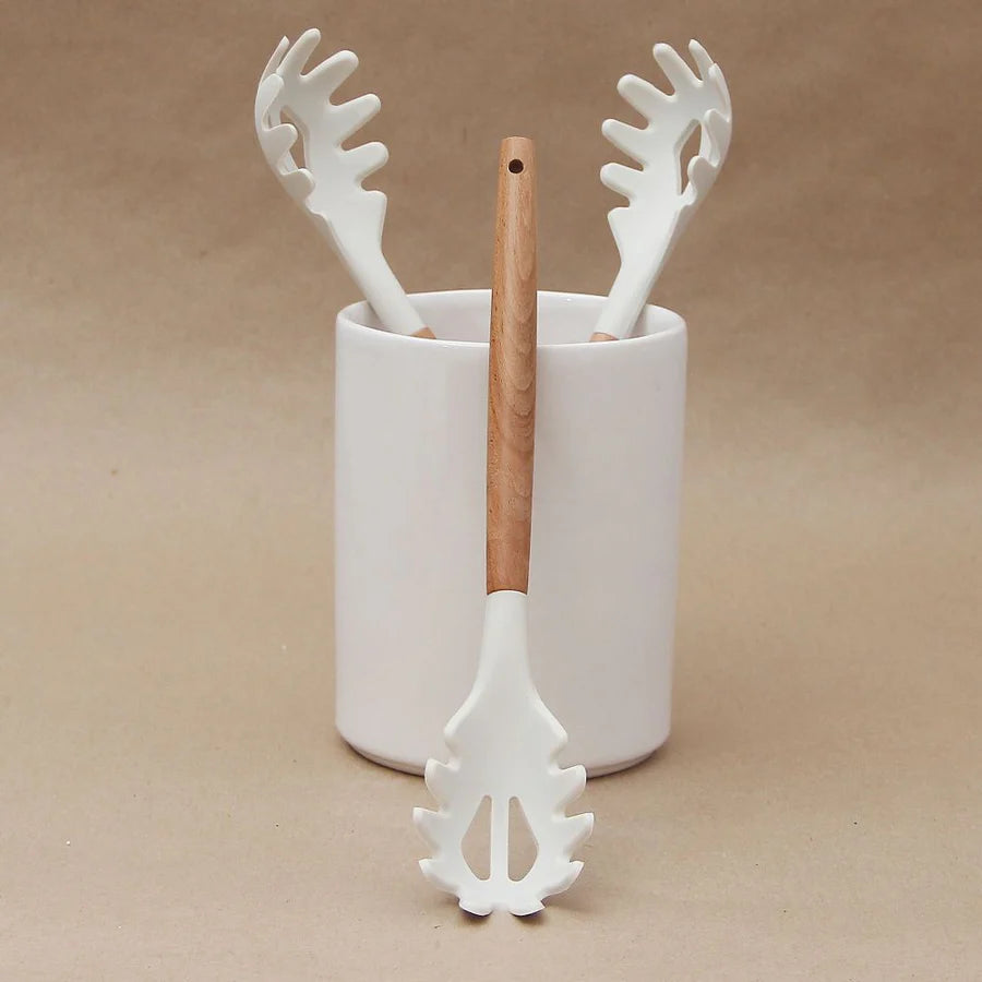 Pack 3 Utensilios Blanco/Cuchara Pasta/Cucharón/Cuchara Agujereada