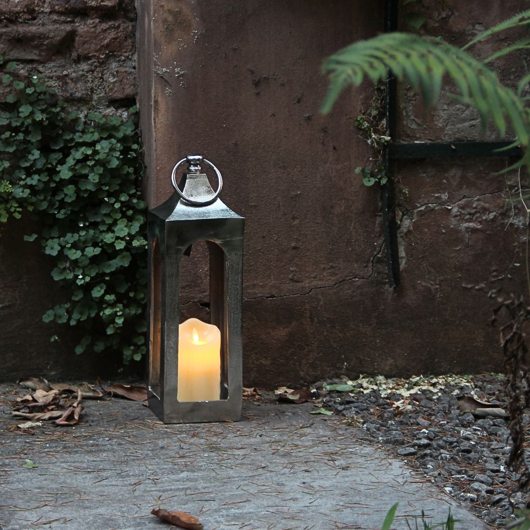 Farol Metal Plateado Chico 40 cm