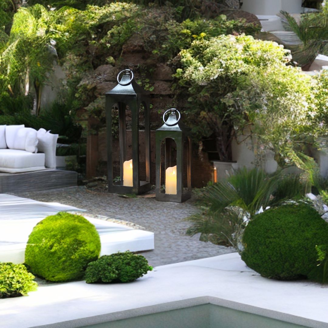 Farol Metal Mediano Plateado 55 cm