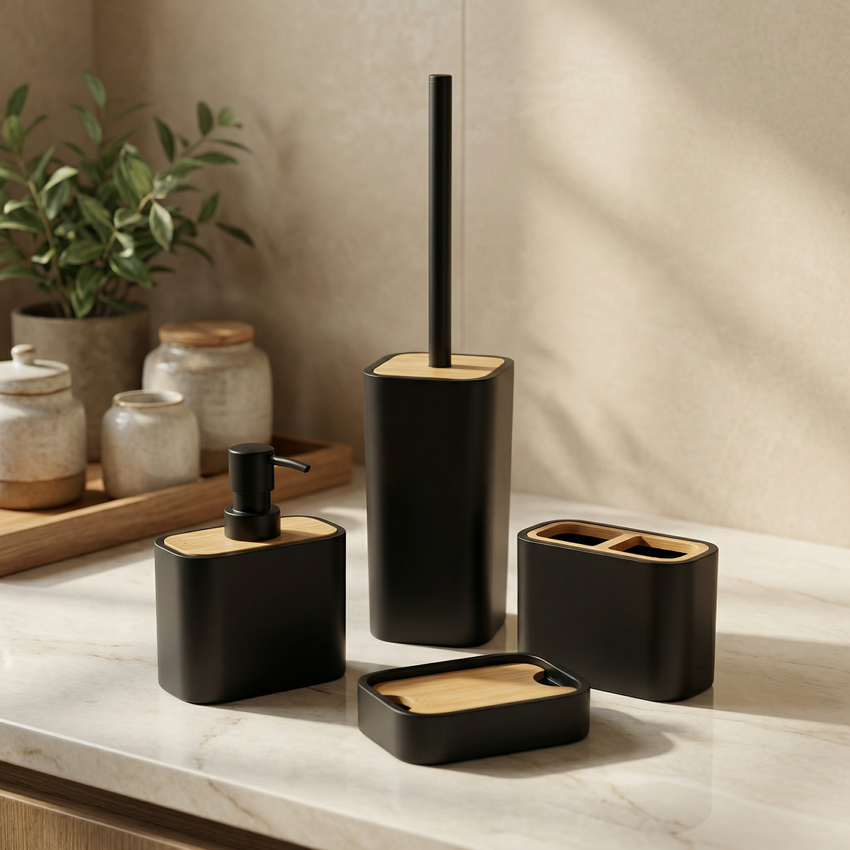 Set de Baño Halo Negro x 4 Piezas