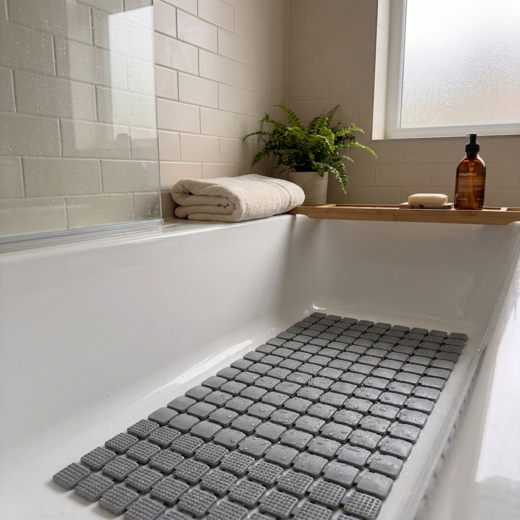 Alfombra Antideslizante Gris Grid (39×73 cm)