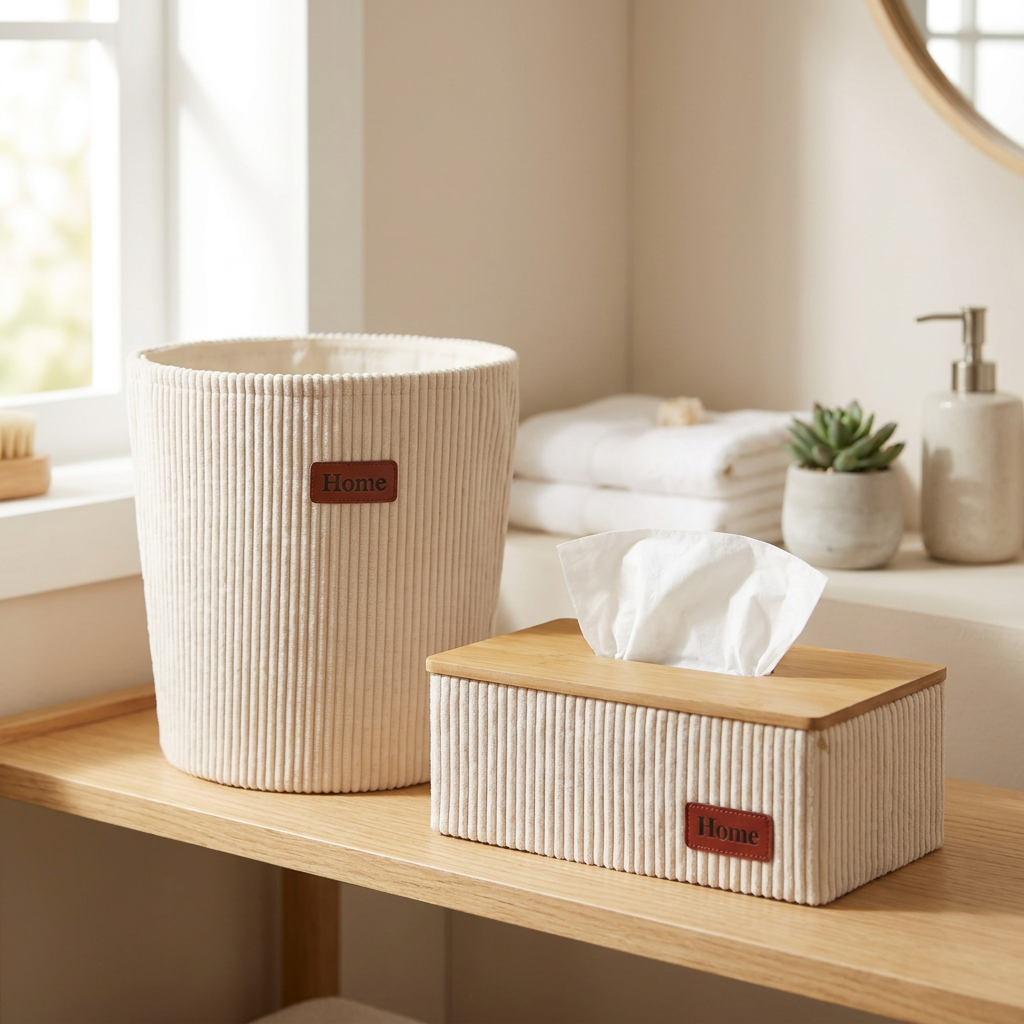 Set Cesto Redondo + Porta Pañuelos Chelsea Crema