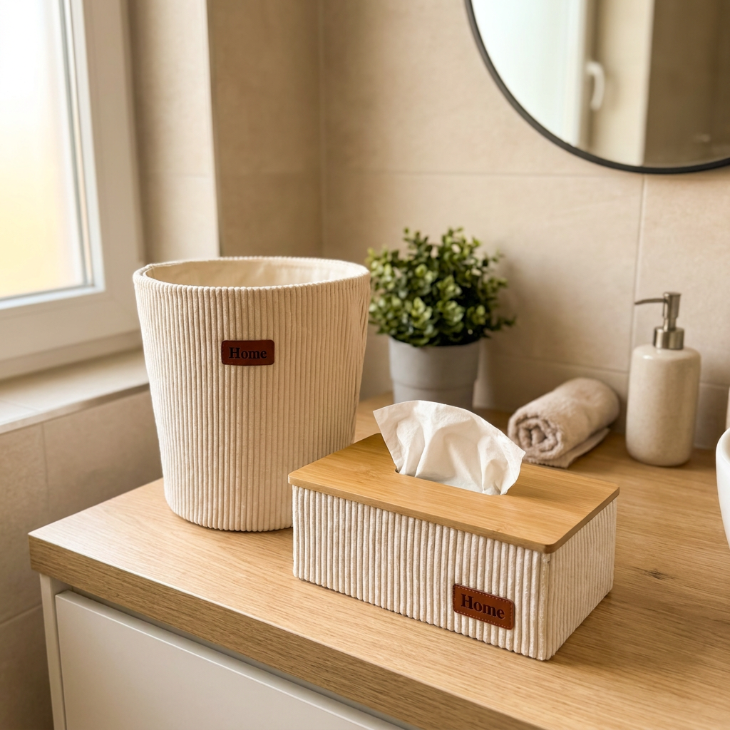 Set Cesto Redondo + Porta Pañuelos Chelsea Crema