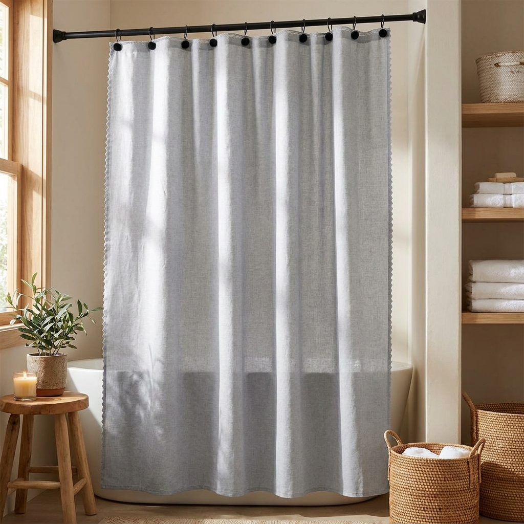 Cortina de Baño Lino Look Gris