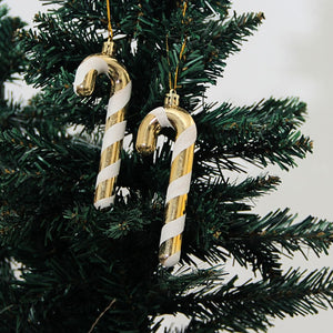 Set x 2 Adorno Candy Cane Gold