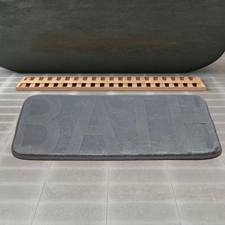 Pack 2 Piezas Alfombra Bath Gris/Tacho Tapa Bamboo Beige