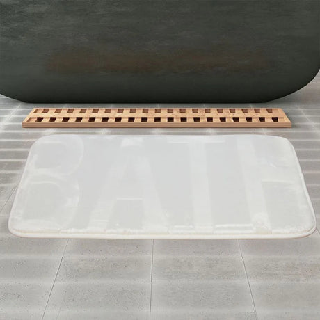 Pack 2 Piezas Alfombra Bath Blanca/Tacho Tapa Bamboo Beige