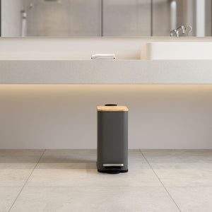 Tacho Rectangular con Tapa de Bambú Cierre Soft 5L Gris