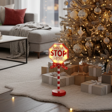 Cartel Luminoso Santa Stop White