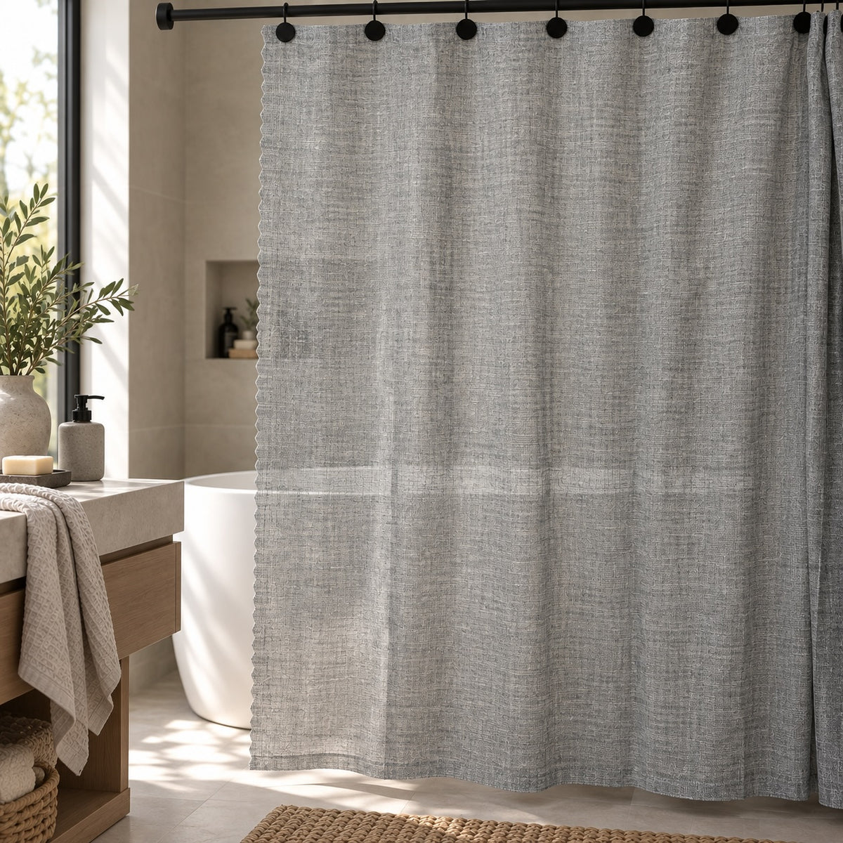 Cortina de Baño Lino Look Gris Oscuro