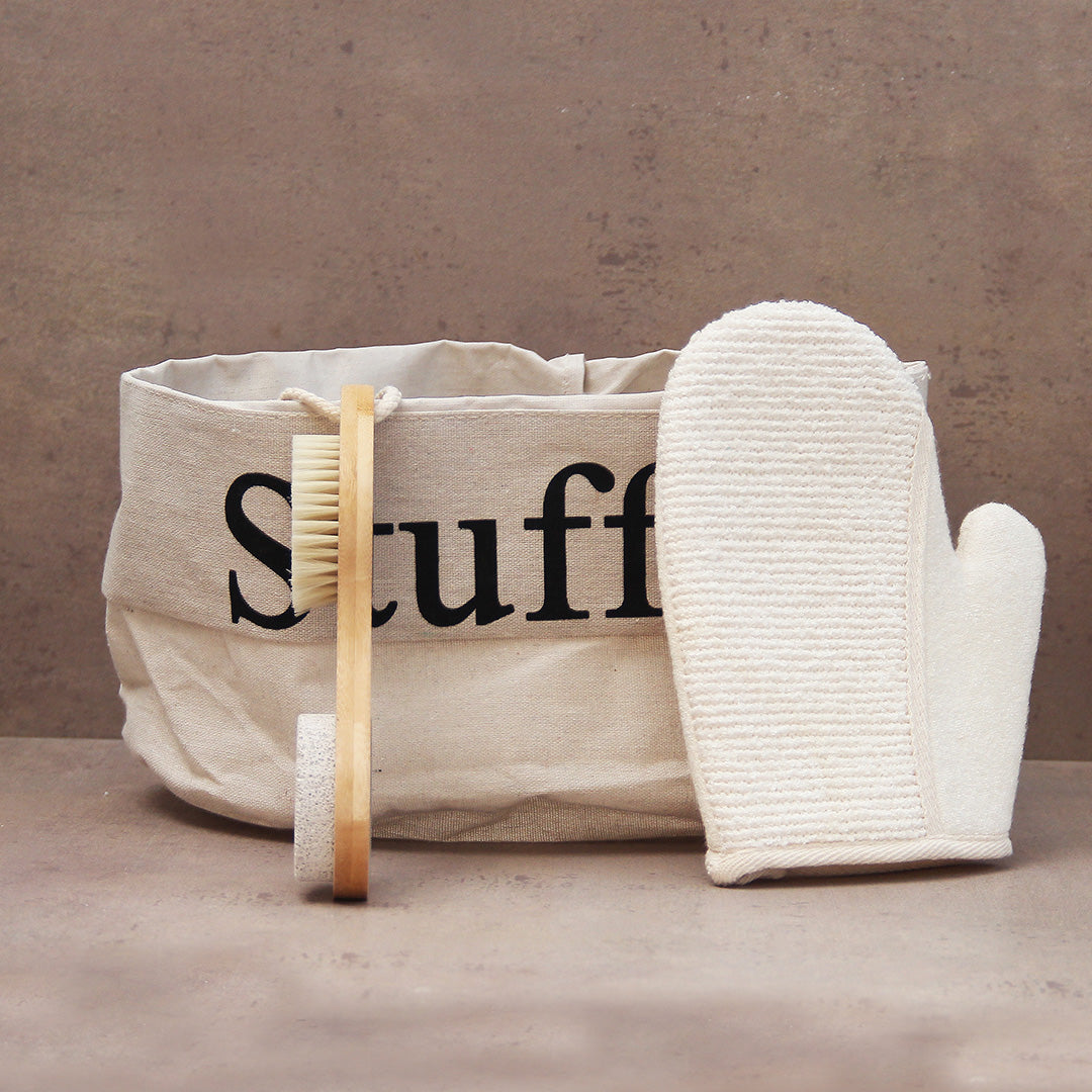 Pack 3 Piezas Organizador Stuff Beige/Cepillo 4 Funciones/Manopla Spa