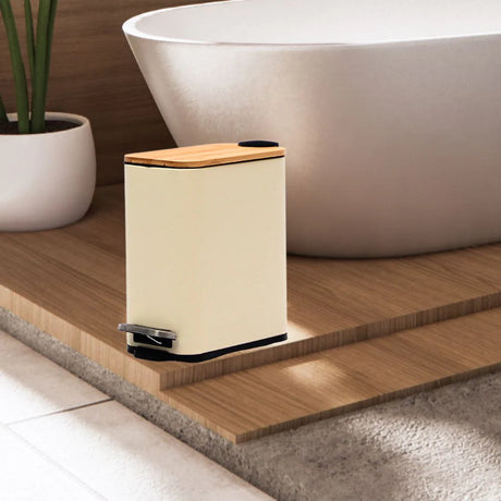 Pack 2 Piezas Alfombra Bath Gris/Tacho Rectangular Tapa Bamboo Beige