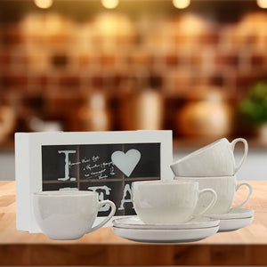 Pack 4 Tazas de té Positano Crema/Caja de té Vintage 24cmx15,5cmx8cm