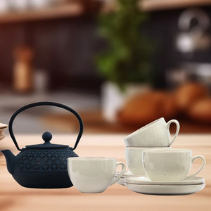 Pack 4 Tazas Positano Crema/Tetera Hierro Azul