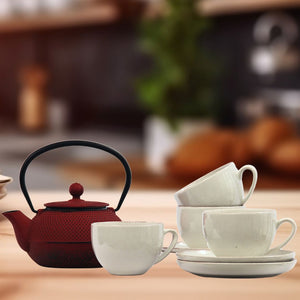 Pack 4 Tazas Positano Crema/Tetera Hierro Rojo