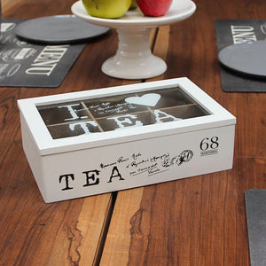 Pack 4 Tazas de té Positano Crema/Caja de té Vintage 24cmx15,5cmx8cm