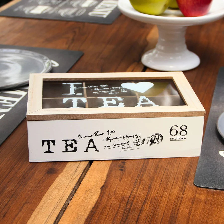 Pack 4 Tazas de té Positano Gris/Caja de té tapa brown 24cmx17cmx7cm