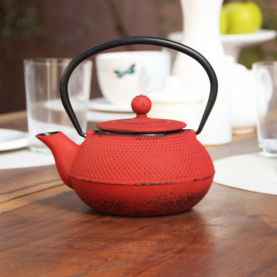 Pack 4 Tazas Positano Crema/Tetera Hierro Rojo